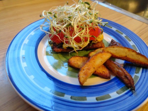 Tempeh Burgers and home fries