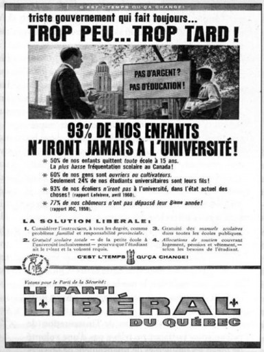 quebec liberal party free education ad 1960