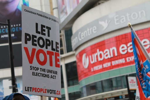 Students and their allies joined communities across Canada in actions today opposing Bill C-23, the Unfair Elections Act. (CNW Group/Canadian Federation of Students - Ontario)